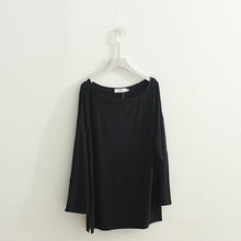画像をギャラリービューアに読み込む, 高見えエレガント女性ファッション無地長袖コーデしやすいスリットTシャツトップス