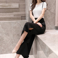 画像をギャラリービューアに読み込む, 女性ファッション合わせやすいゆったり着痩せ効果スリットサロペットワイドレッグパンツ