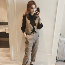 画像をギャラリービューアに読み込む, 韓国風三点セットリボン付きシャツ&合わせやすいベスト&ロングパンツセットアップ