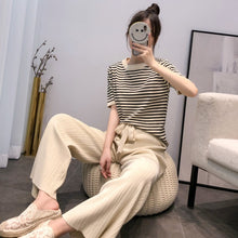 画像をギャラリービューアに読み込む, ストライプ柄半袖トップス&無地ガウチョセットアップ