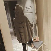 画像をギャラリービューアに読み込む, INS風秋冬裏起毛バック字母プリントフード付きパーカーアウター