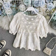 画像をギャラリービューアに読み込む, 2カラー選択透かし彫りレース切り替えパフスリーブカジュアルコーデしやすい写真通り