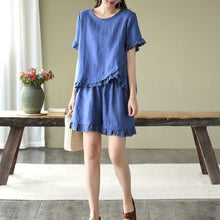 画像をギャラリービューアに読み込む, デザインスタイル不規則レース切り替えトップス&無地レース切り替え着痩せ効果ワイドレッグショーツセットアップ