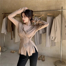 画像をギャラリービューアに読み込む, ギャザー不規則デザインTシャツ3カラー選択トップス