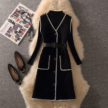 画像をギャラリービューアに読み込む, 4カラーⅤネックスリムベルト付きベストワンピース&無地合わせやすいニットトップスセットアップ