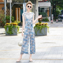 画像をギャラリービューアに読み込む, 白レースフレンチ袖トップス&花柄オールインワンセットアップ