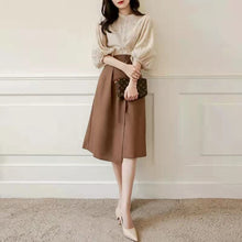 画像をギャラリービューアに読み込む, 高級感レトロデザインスタイルパフスリーブシャツ・ブラウストップス&無地スカートセットアップ