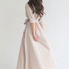画像をギャラリービューアに読み込む, 人気沸騰 エレガントVネック切り替えレギュラーウエストAライン無地デートワンピース
