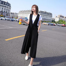 画像をギャラリービューアに読み込む, 無地気質半袖Tシャツ・ブラウス&ブラック無地オールインワンサロペット