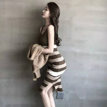 画像をギャラリービューアに読み込む, ストライプ配色着痩せ効果ニット スリングワンピース&無地コーデしやすいニットセータートップスセットアップ