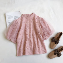 画像をギャラリービューアに読み込む, レースパープル無地半袖ブラウストップス4カラー選択