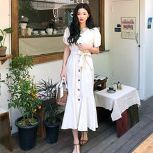 画像をギャラリービューアに読み込む, 無地フリル裾ボタン付きロングワンピース