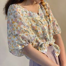 画像をギャラリービューアに読み込む, 花柄シースルーパフスリーブブラウスデートコーデトップス