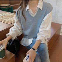 画像をギャラリービューアに読み込む, ストライプ柄ブラウス&ニットベストセットアップ