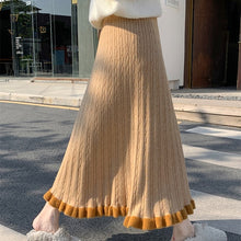 画像をギャラリービューアに読み込む, 3カラー選択韓国風ゆったり合わせやすいニットロングAラインドレープスカート