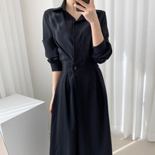 画像をギャラリービューアに読み込む, 韓国風デザイン感シンプル無地折り襟長袖ロングワンピース