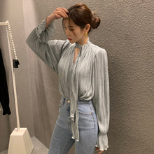 画像をギャラリービューアに読み込む, ギャザープリーツデザインフラウンススリーブブラウスシャツトップス