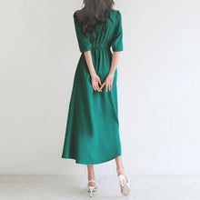 画像をギャラリービューアに読み込む, 人気沸騰 エレガントVネック切り替えレギュラーウエストAライン無地デートワンピース