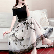 画像をギャラリービューアに読み込む, メッシュ切り替え半袖トップス&レース切り替え蝶チュールスカートセットアップ