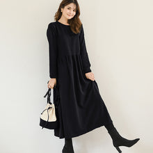 画像をギャラリービューアに読み込む, 5COLORSシンプル無地ラウンドネックゆるリラックスロングワンピース
