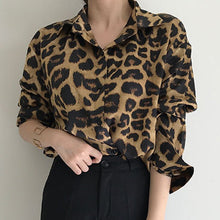 画像をギャラリービューアに読み込む, ヒョウ柄折ネックブラウスシャツトップス