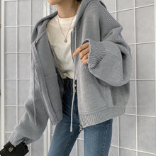 画像をギャラリービューアに読み込む, フード付きニットパーカーけだるい風アウター
