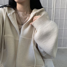 画像をギャラリービューアに読み込む, フード付きニットパーカーけだるい風アウター