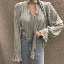 画像をギャラリービューアに読み込む, ギャザープリーツデザインフラウンススリーブブラウスシャツトップス