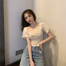 画像をギャラリービューアに読み込む, 多カラー選択ドレープ半袖ニットTシャツ