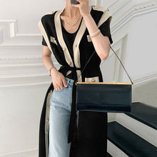 画像をギャラリービューアに読み込む, ニット2スタイル無袖ワンピースベルト付きエレガントワンピースカーディガン