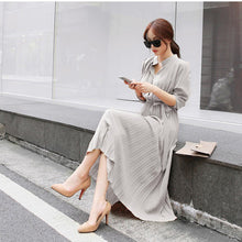 画像をギャラリービューアに読み込む, プリーツ無地デートワンピースベルト付きエレガント優雅ワンピース人気ワンピース
