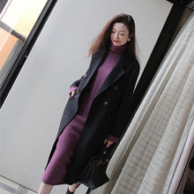 画像をギャラリービューアに読み込む, 優しい雰囲気無地ハイネックリボン気質よいニットロングワンピース