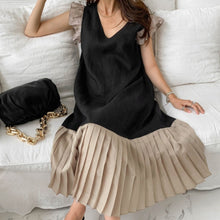画像をギャラリービューアに読み込む, フリル裾プリーツ切り替えカジュアルロングワンピース