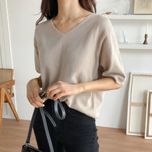 画像をギャラリービューアに読み込む, 人気沸騰ニットvネック半袖トップス