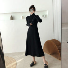 画像をギャラリービューアに読み込む, 秋冬シンプル無地ロングハイネックAラインニットワンピース
