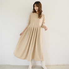 画像をギャラリービューアに読み込む, 5COLORSシンプル無地ラウンドネックゆるリラックスロングワンピース