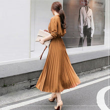 画像をギャラリービューアに読み込む, プリーツ無地デートワンピースベルト付きエレガント優雅ワンピース人気ワンピース