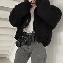 画像をギャラリービューアに読み込む, フード付きニットパーカーけだるい風アウター