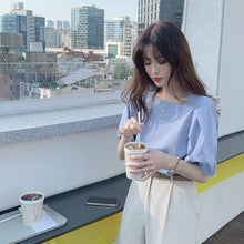 画像をギャラリービューアに読み込む, スクエアカラー3カラー選択半袖シンプルブラウストップス