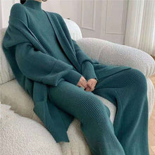 画像をギャラリービューアに読み込む, 3点セットニットカーディガン&ハイネックトップス&カジュアルパンツ着回しコーデセットアップ