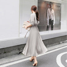 画像をギャラリービューアに読み込む, プリーツ無地デートワンピースベルト付きエレガント優雅ワンピース人気ワンピース