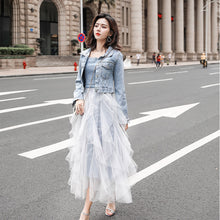 画像をギャラリービューアに読み込む, デニム切り替えメッシュサスペンダーワンピース