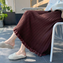 画像をギャラリービューアに読み込む, 3カラー選択韓国風ゆったり合わせやすいニットロングAラインドレープスカート