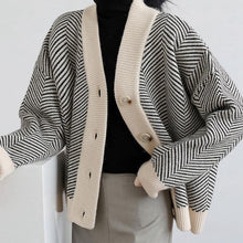 画像をギャラリービューアに読み込む, INS超人気ストライプゆったり合わせやすいカジュアルニットアウタートップス