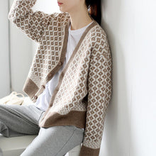 画像をギャラリービューアに読み込む, チェック柄ニットカーディガン春コーデアウター