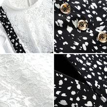 画像をギャラリービューアに読み込む, ホワイトレース透かし彫りブラウス&サスペンダーワンピーストッド柄シフォンワンピースセットアップ