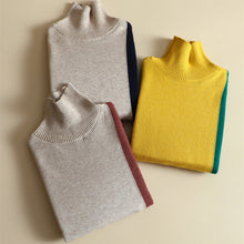 画像をギャラリービューアに読み込む, 3カラー安定感抜群ファッション配色ハイネックニットセーター