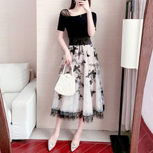 画像をギャラリービューアに読み込む, メッシュ切り替え半袖トップス&レース切り替え蝶チュールスカートセットアップ