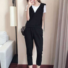 画像をギャラリービューアに読み込む, 白Tシャツ&フード付きベスト&カジュアルパンツ3点セットアップ