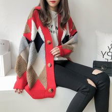画像をギャラリービューアに読み込む, 初秋配色チェック柄切り替えゆったり長袖合わせやすいカジュアルニット合わせやすい